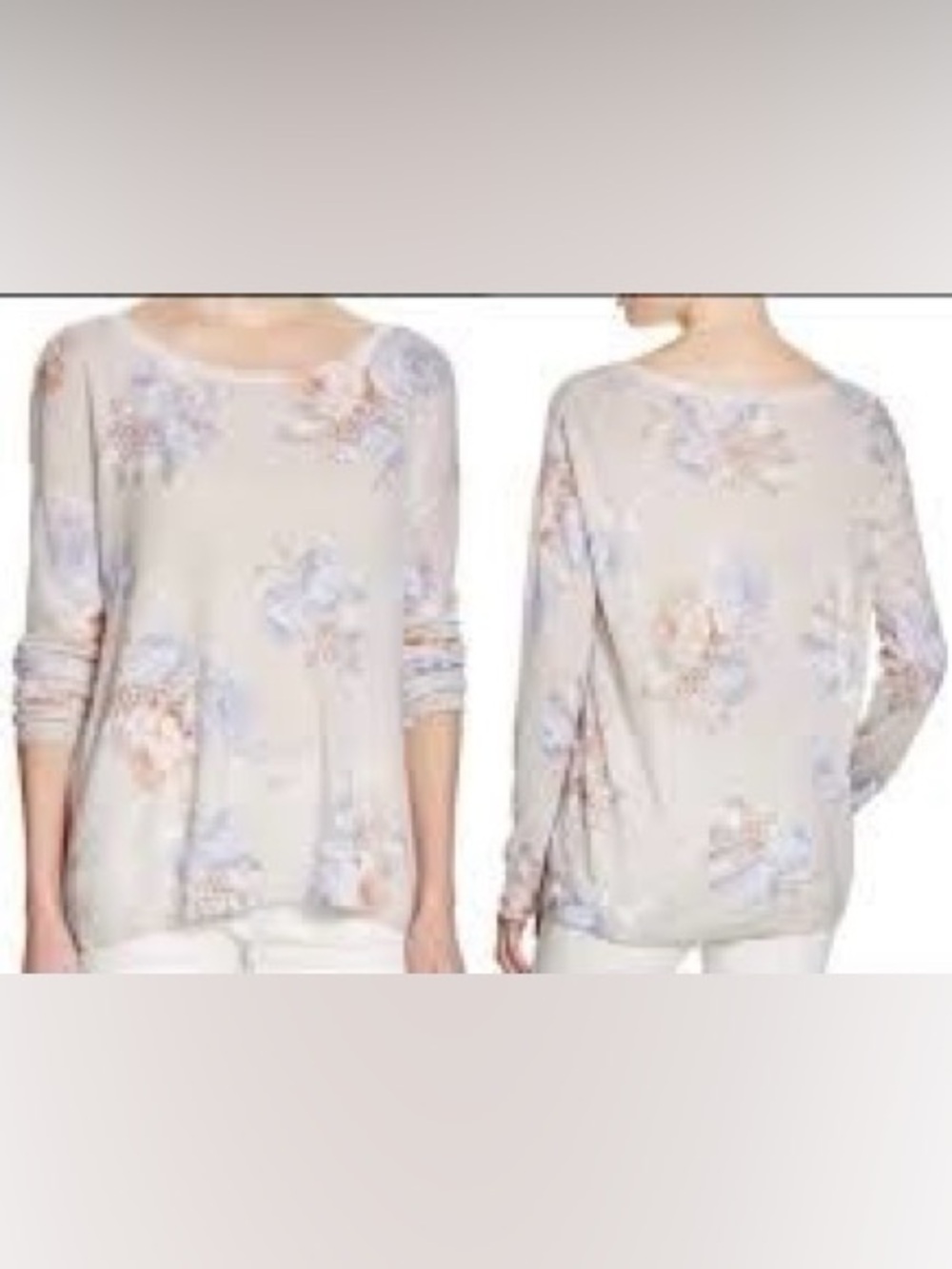 Joie Eloise Cashmere Floral Sweater Dolman Gray Oversized XS